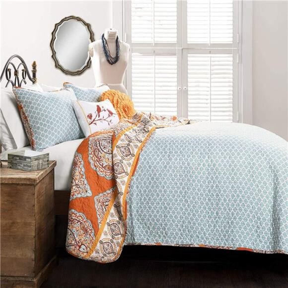 Lush Décor Lush Decor 5 Piece Harley Quilt Set, Full/Queen, Tangerine - Picture 4 of 7